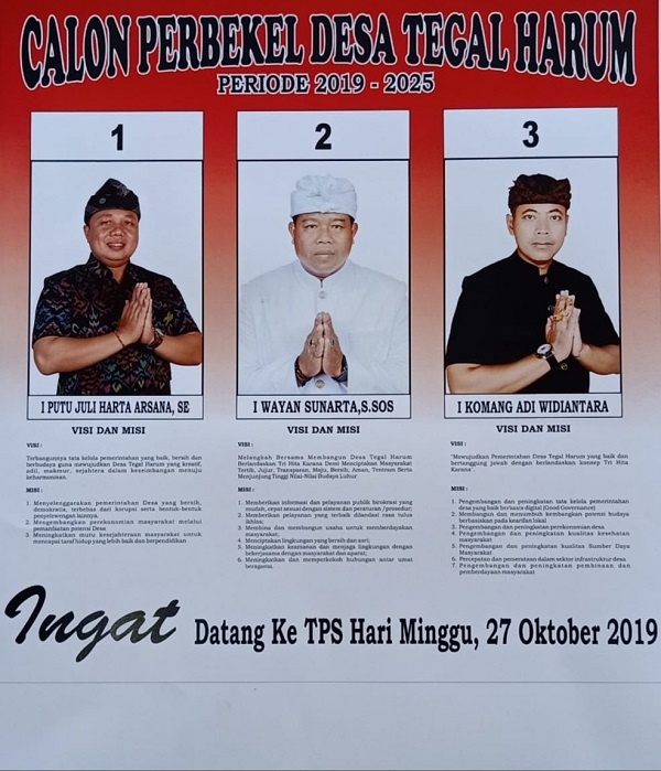 Calon Perbekel Desa Tegal Harum Periode Tahun 2019 - 2025 